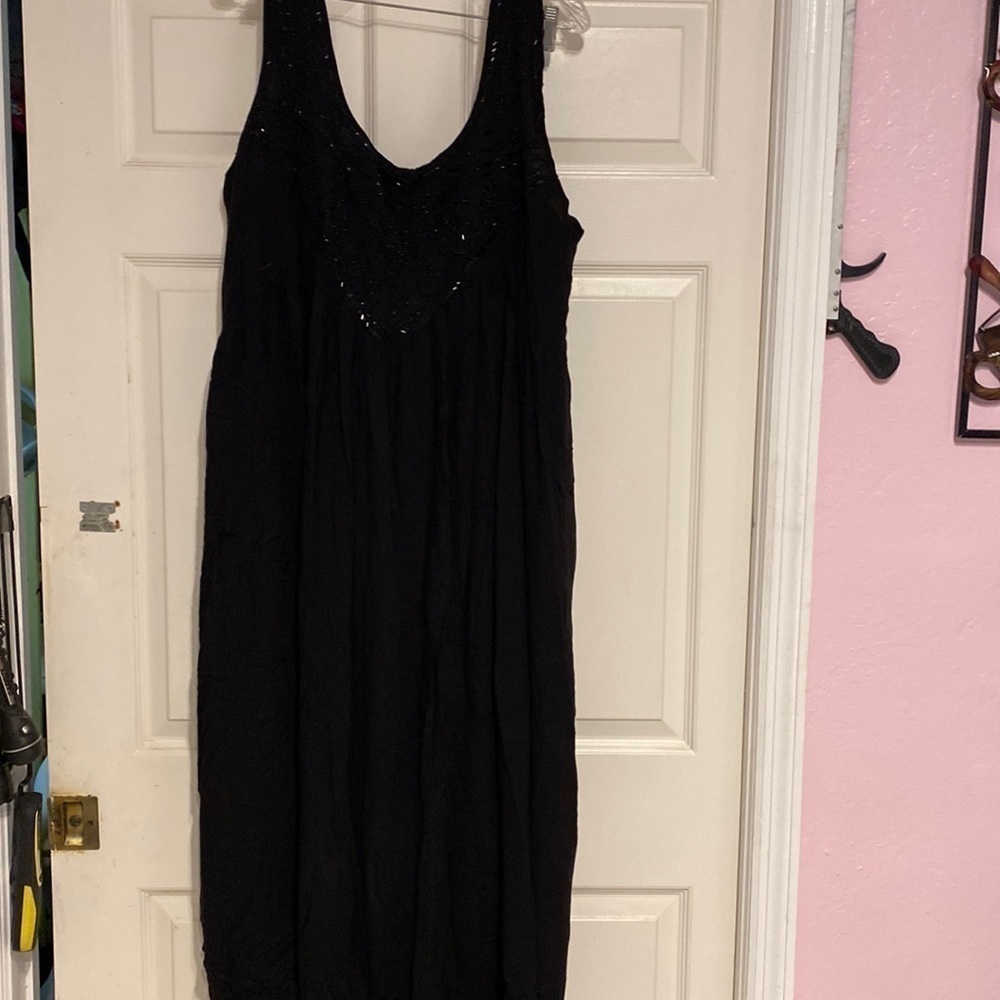 Y womens Magic solid black sleeveless lined dress size 1x